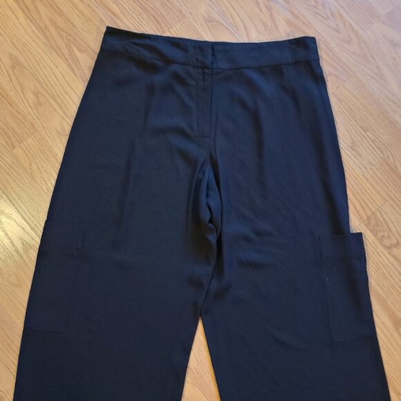 EILEEN FISHER 100% SILK GEORGETTE CREPE WIDE-STRAIGHT LEG CARGO PANTS sz M - Picture 3 of 6